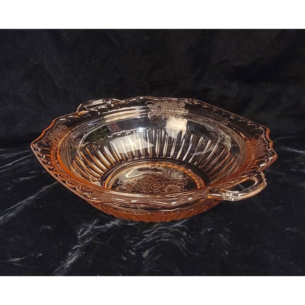 Antique Pink Depression Glass Serving Bowl in the Mayfair Open Rose Pattern